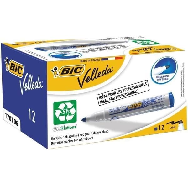 BIC® - Box med Velleda® raderbara markörer BIC® Velleda® 1701 ECOlutions® x 12 - Blått bläck