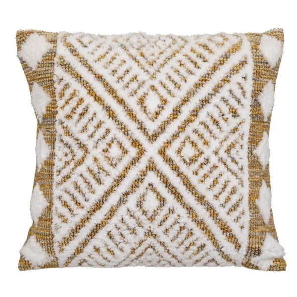 Coussin Déco Tufté "Miska" 45x45cm Ivoire & Ocre