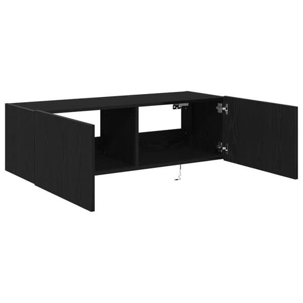 TV-möbel - Svart ek - 100x35x31 cm - LED-belysning - Modern stil