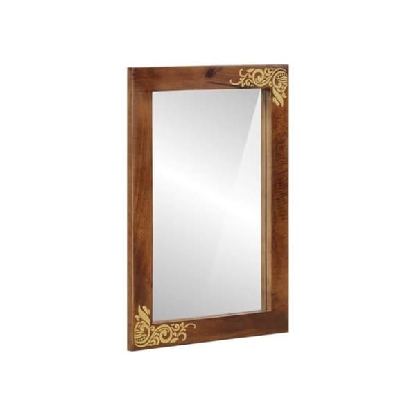 Rektangulär badrumsspegel - vidaXL - 70x50x2,5 cm - Honung brun - Glas och mangoträd - Väggmontering
