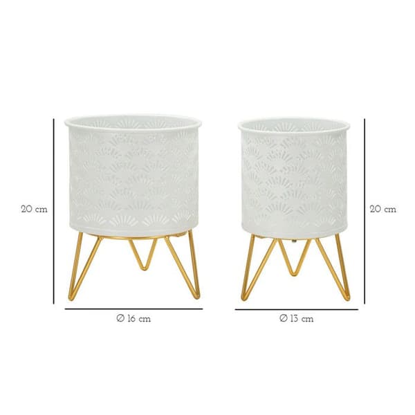 Set med 2 Design Blomkrukor "Carly" 20cm Vit & Guld