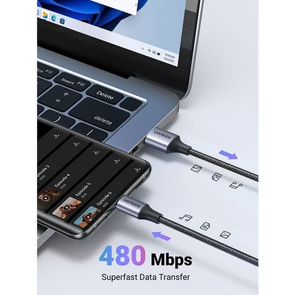 USB-kabel - UGREEN - Förstärkt USB-C och USB-A-kabel - 1 m - Svart