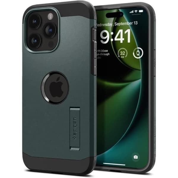 Magnetisk Skal - Spigen - iPhone 15 Pro - Stötsäker - Ställning - Grön