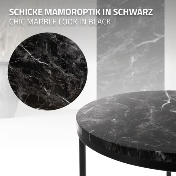 Sidoffbord - ML-DESIGN - Rund - Svart - Metall/Trä Marmoroptik - 2 Storlekar