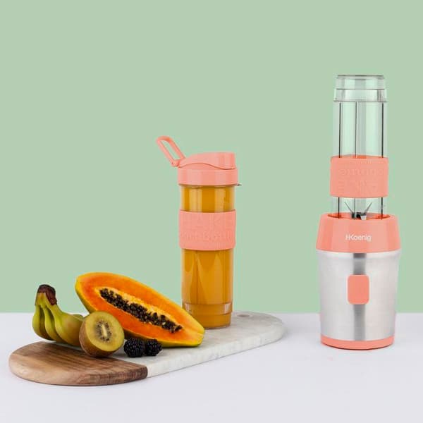 Mini blender - H.Koenig - SMOO10 - 300 W - 570 mL - Korall - 2 flaskor ingår
