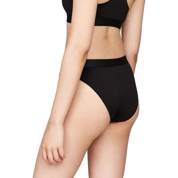 Svart enfärgad bikiniunderdel med svarta sömmar och elastisk midja