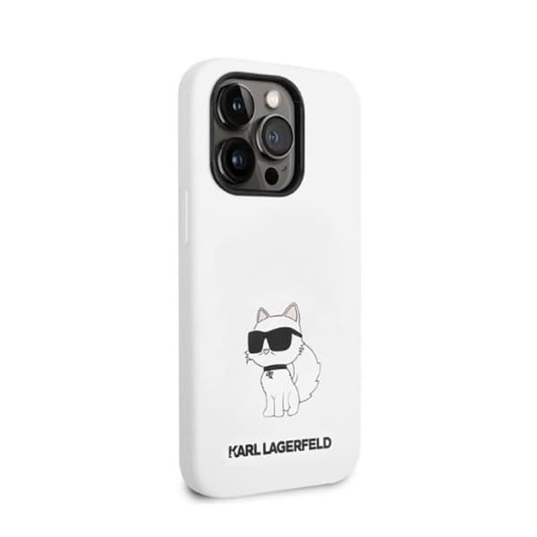 Smartphone-fodral - KARL LAGERFELD - iPhone 14 Pro Max - Mjuk silikon - Mikrofiberfoder - Choupette-mönster (vit)