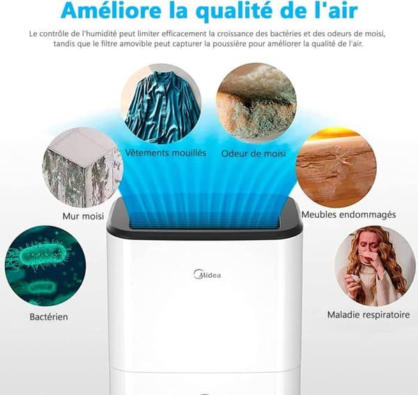 Avfuktare - MIDEA - Mod.MDDF-20DEN7-QA3 - 20 L - Tyst 41 dB - Programmerbar 24 h