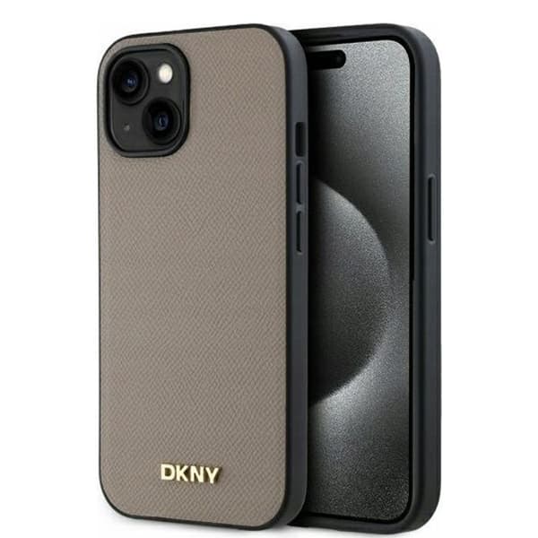 Telefonfodral - DKNY - iPhone 15 - Gracerat läder - Hårt - Beige