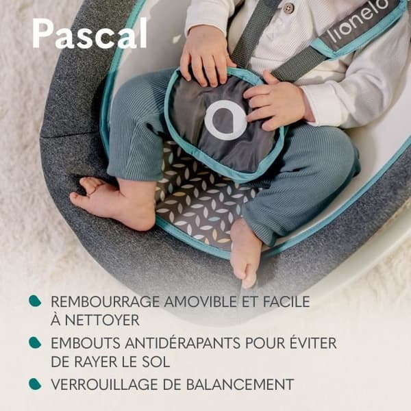 Balansäng Transat LIONELO Pascal - 12 melodier - Vibrationer - Kompakt hopfällning - Grå - Blå