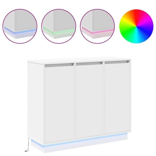 Buffé med vit LED 90x32x75 cm i ingenjörsträ.