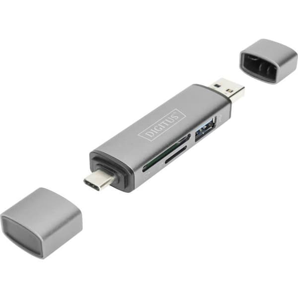 Digitus DA-70886 Hub / extern minneskortläsare USB 3.0, USB-A, USB-C® grå