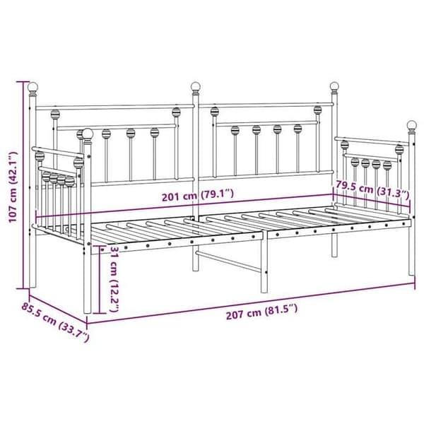 vidaXL Dagbädd Ram Vit 80 x 200 cm Stål 42002671