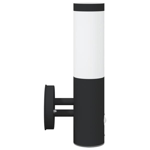 Svart vägglampa i rostfritt stål IP44 med sensor