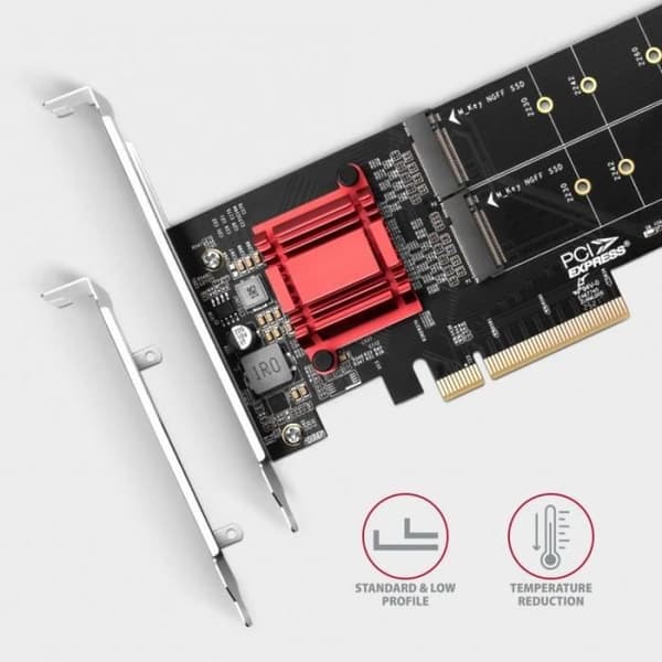 PCIe-adapter - AXAGON - PCEM2-ND - Stöder två M.2 SSD:er - Vit färg - Trådbunden