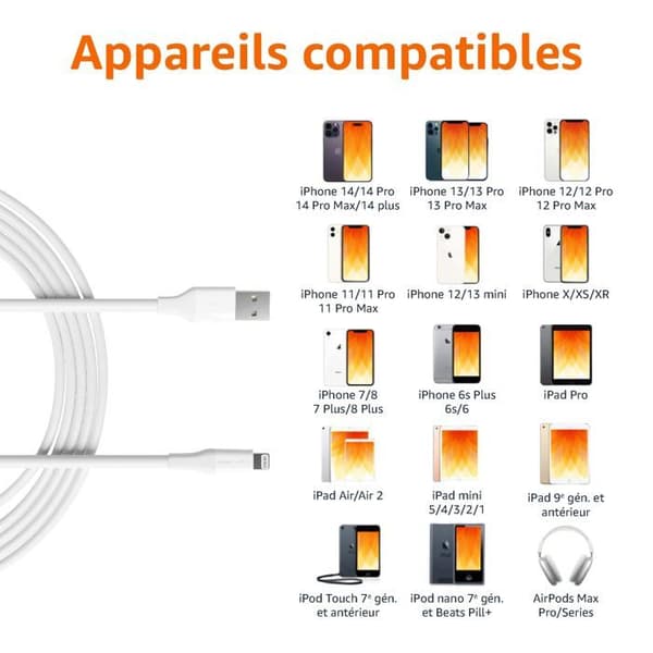 Lightning USB-A-kabel - BASICS - CUBL03B-AC271-DF - 3 meter - Snabbladdning - MFi-certifierad