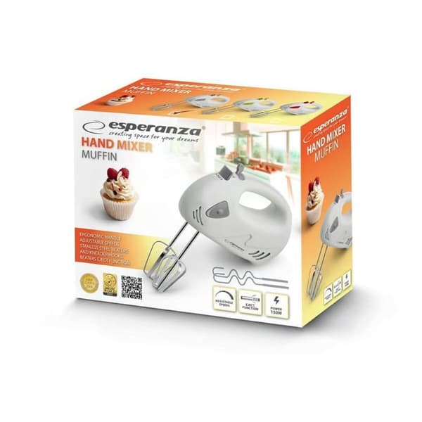 Handmixare - Esperanza - EKM007WE - 150 W - Grå, Vit