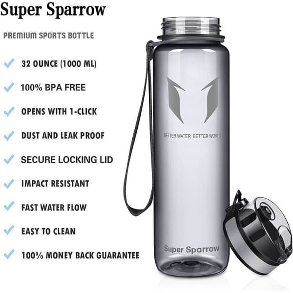 Super Sparrow Vattenflaska - Flaska, 500ml, Slät-Grå