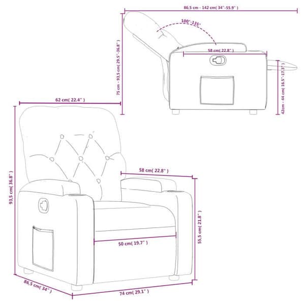vidaXL Recliner Röd Konstläder 372508