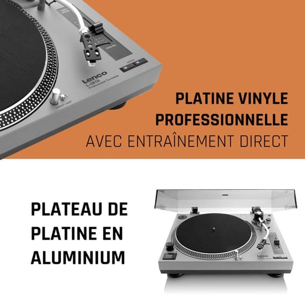 Plattformat Vinyl - Lenco - Direktdrift, USB/PC-encoding - L-3810GY - Grå