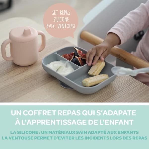 BEABA, Silikon inlärningsset + kopp - blå