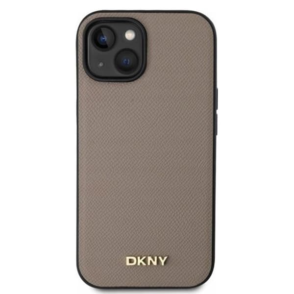 Telefonfodral - DKNY - iPhone 15 - Gracerat läder - Hårt - Beige