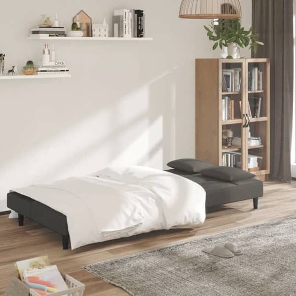 vidaXL 2-sits bäddsoffa med två kuddar mörkgrå sammet 375808