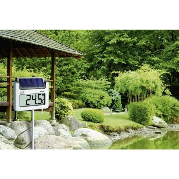 Solcellsdriven trädgårdstermometer TFA Dostmann Avenue silver
