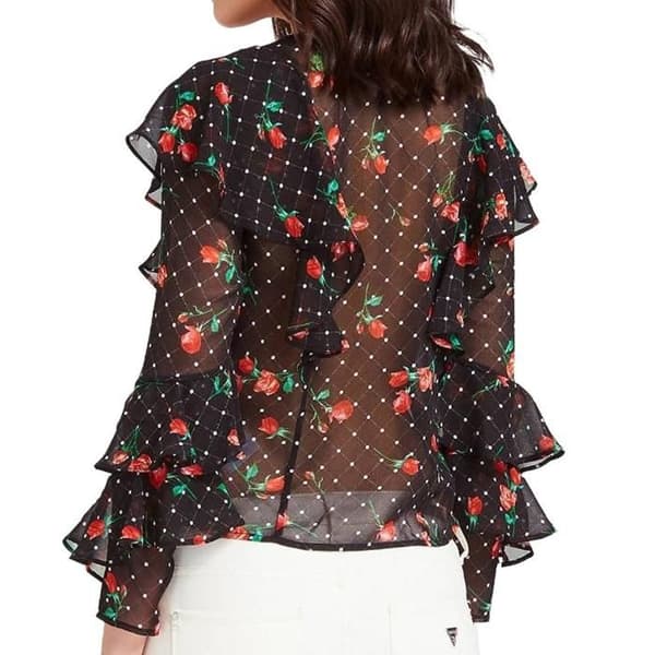 Blommig svart blus för kvinnor Guess Rose