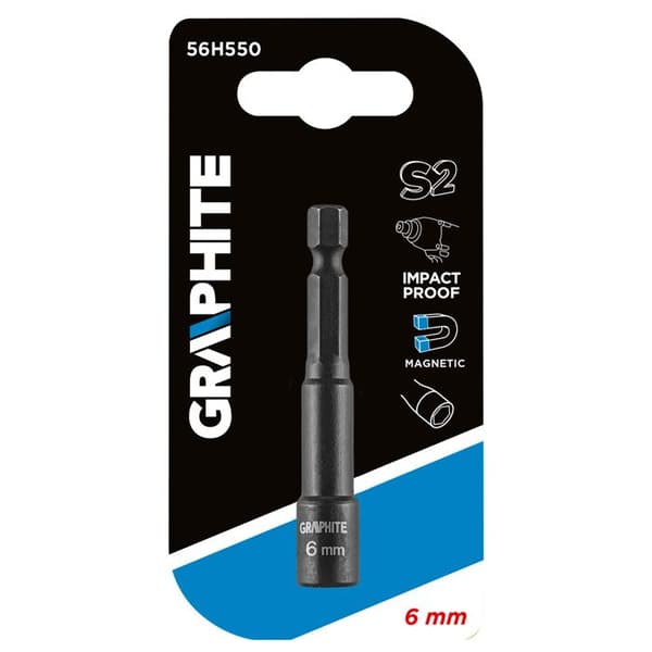 Slagsocket - GRAPHITE - 6 x 65 mm - Stål S2 - Magnetspets - Säljs styckvis