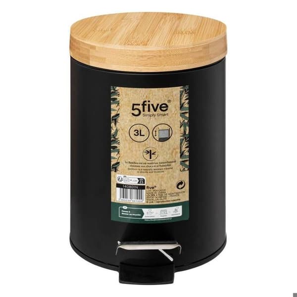Soptunna med lock bambu 3L "Naturéo" svart - 5 five simply smart