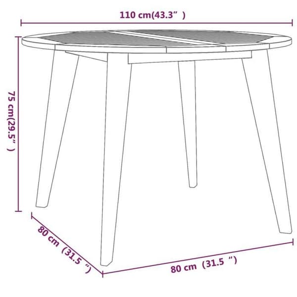 vidaXL Trädgårdsbord Ø110x75 cm Solid akaciaträ 310301