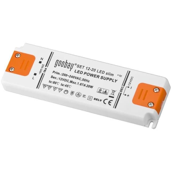 Transformator för LED - GOOBAY - 20W - Konstant spänningsförsörjning - Inomhus - Rektangulär