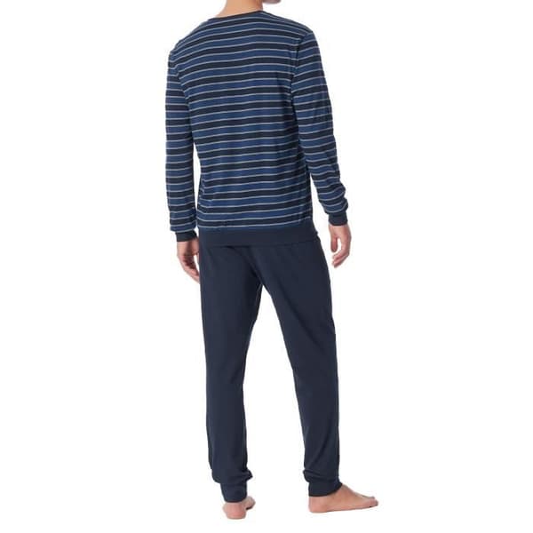 Pyjamas - Schiesser - Basic - Blå - 100% Bomull - Maximalt komfort