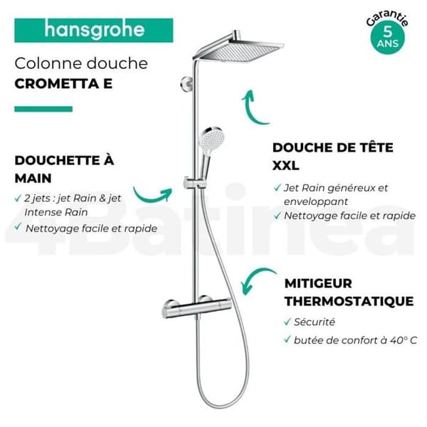 hansgrohe Crometta E 240 1-spray duschpelare, krom, 27271000