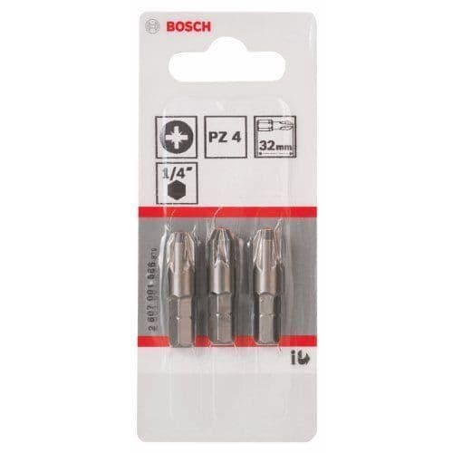 Bits - BOSCH - PZ 4 - Paket med 3 - TIN-beläggning - ISO 1173 C6.3