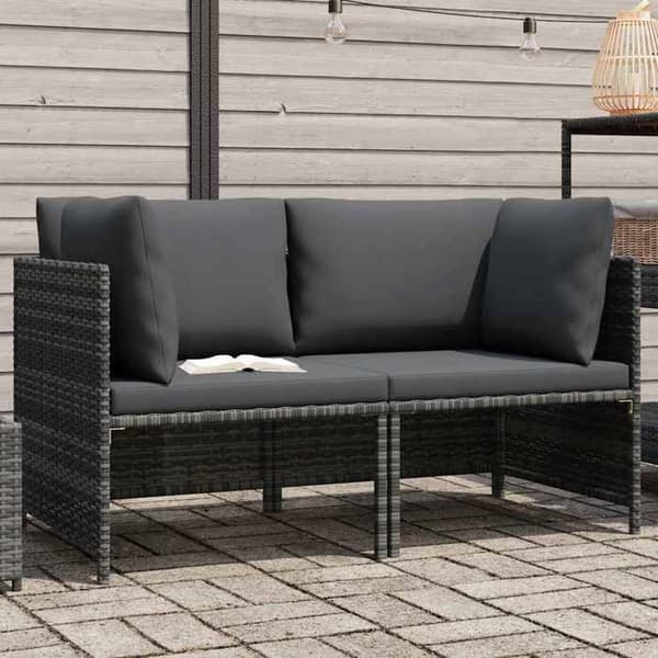 vidaXL 2-sits trädgårdssoffa med kuddar Grå flätad resin 313498