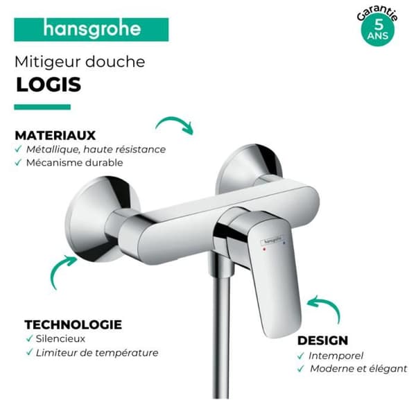Duschblandare - HANSGROHE - Logis - Kromad - Flöde 17 l/mn - Engrepp