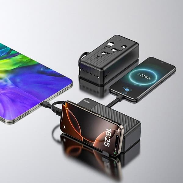 Extern batteri K11 Max 30 000 mAh med integrerade kablar - Svart