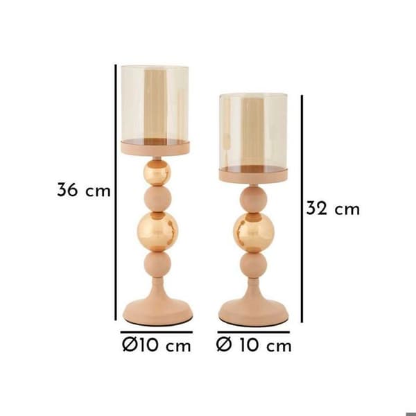 Metallljusstake Glaserad (2-pack) rosa och guld