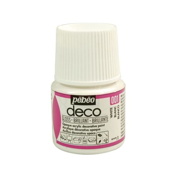 Akrylfärg - Pébéo - P.BO Déco - Klar vit - 45ml - Ogenomskinlig för vatten