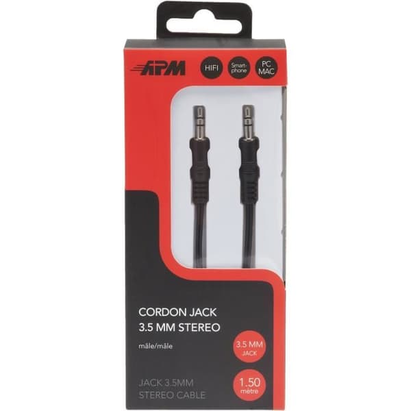Cordon Jack 3,5mm - APM - Stereo Hane/Hane - Svart - 1.5m - Optimal överföring