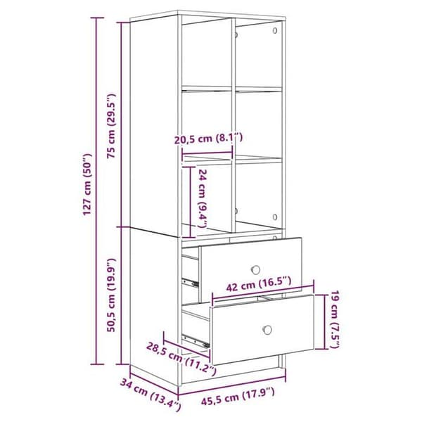 Modern rektangulär buffé - vidaXL - Hantverks-ek - 45,5 x 34 x 127 cm - Ingenjörsträ