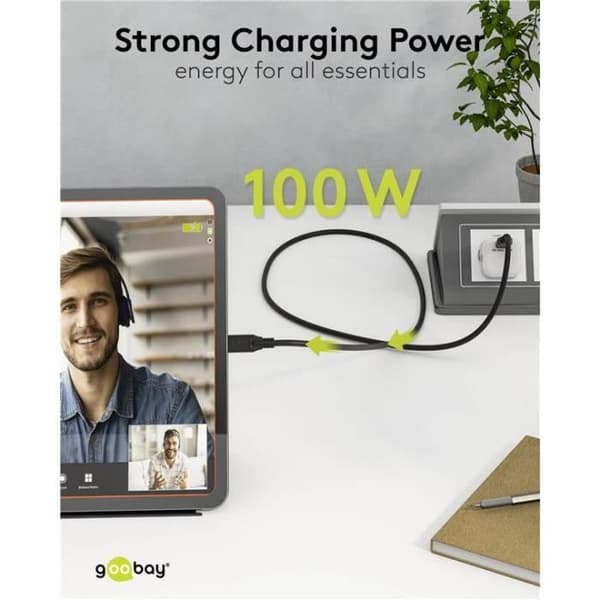 USB-C™-kabel, USB 3.2, 100 W, 10 Gbit/s, 0,5 m
