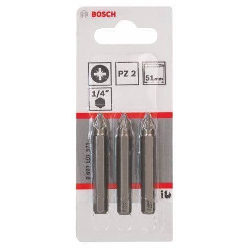 Skruvbit - BOSCH - PZ 2 - 3-pack - Stål - Extra hård - Exceptionell prestanda