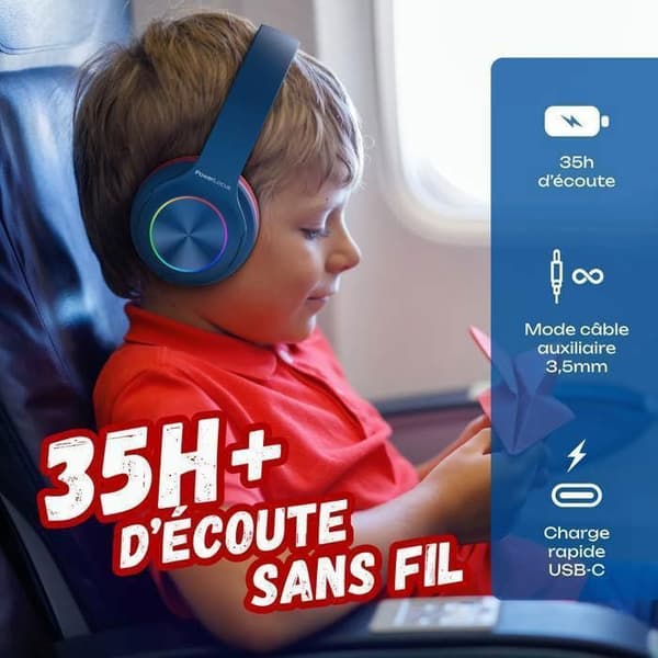 Bluetooth-hörlurar - PowerLocus - Pled - Röd - Fällbar - För Barn