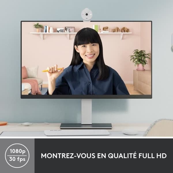 Webkamera - Full HD 1080p - Logitech - Brio 300 - Inbyggd mikrofon - Vit