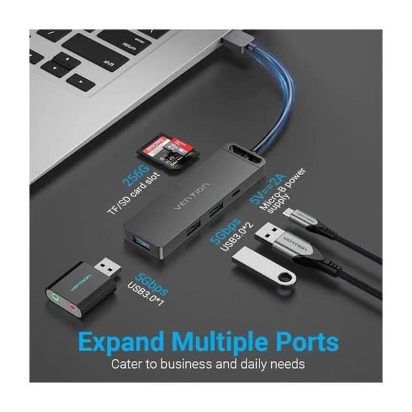 Dockning USB 3.0 - VENTION - CHVBB - 3xUSB - 1xMicroUSB PD - SD TF kortläsare - Svart