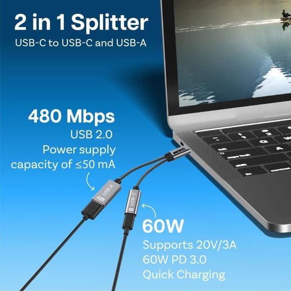 Reseadapter - universell kontakt - reseadapter för Mmobiel - USB-C till USB-C-A adapter - Grå