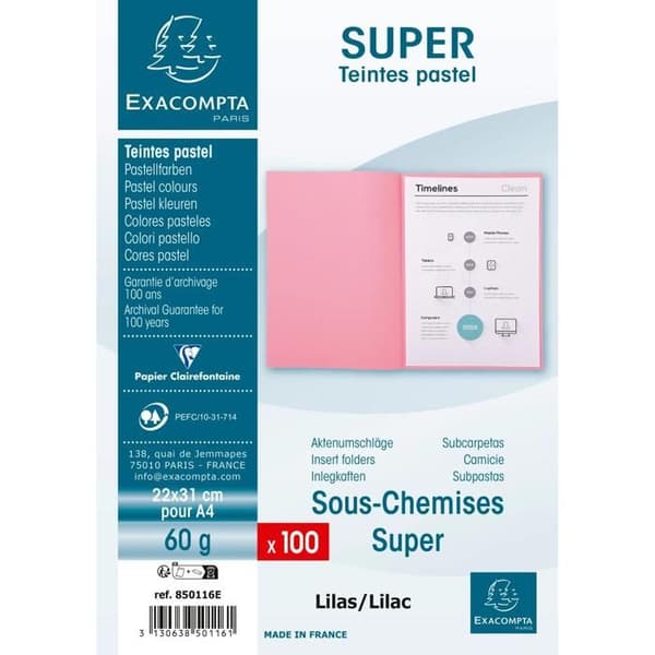 10 Paket med 100 undertröjor SUPER 60 - 22x31cm - Lila